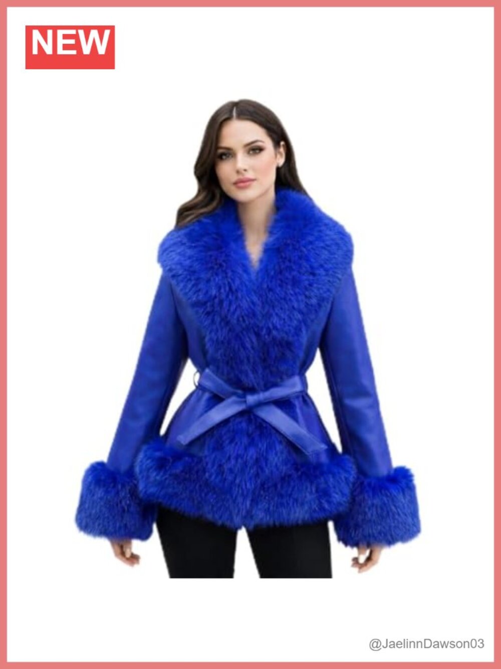 Vegan Leather Cropped Jacket Faux Fur Trim Fleece Lined Belted Winter Coat